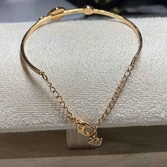 Swarovski Evil Eye Bangle Bracelet Gold-Tone Blue Crystal Small Swan Logo - Picture 3 of 13